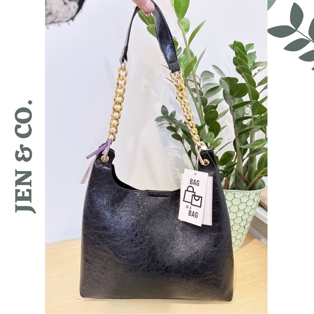 Jen & Co Birch Bag in a Bag Black Vegan Shoulder Bag NWT